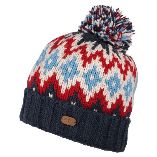 Gorro con pompón con vuelta y diamantes de Kusan - Azul Marino-Rojo-Crema