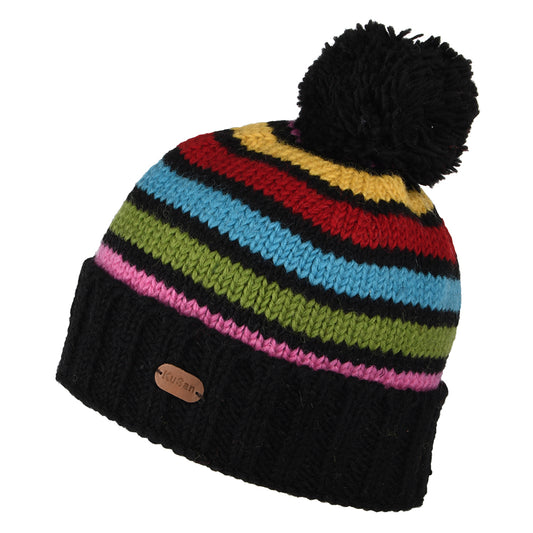 Gorro con pompón con vuelta y rayas de Kusan - Gris-Rosa-Azul
