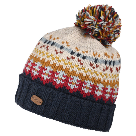 Gorro con pompón Mosaic Patrón temático de Kusan - Azul Marino-Rojo-Crema