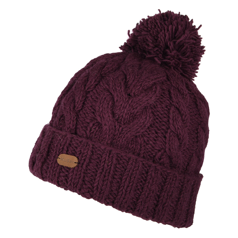 Gorro con pompón con vuelta de punto trenzado de Kusan - Baya