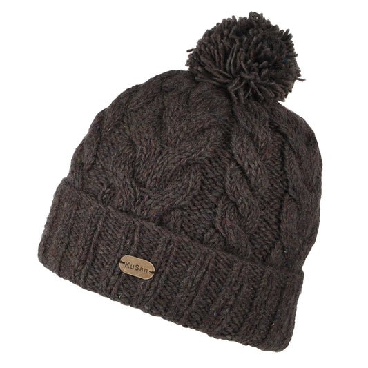 Gorro con pompón y vuelta Reciclado de punto de cable de Kusan - Ciruela-Gris