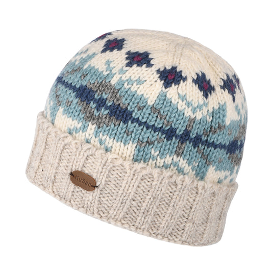 Gorro Beanie flexible copo de nieve con vuelta de Kusan - Crema