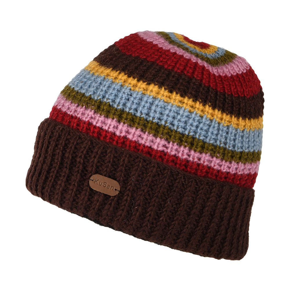Gorro Beanie Cardi Rib con vuelta de Kusan - Marrón-Rojo-Azul