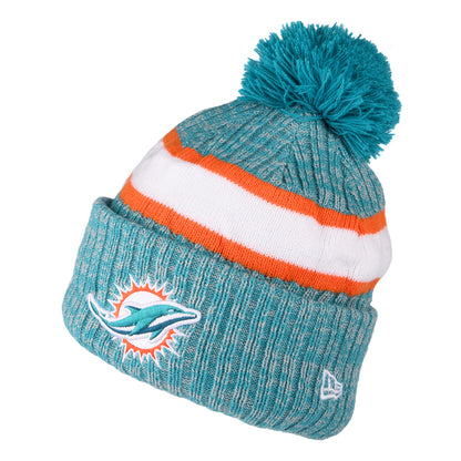 Gorro con pompón NFL Sideline Sport Knit Miami Dolphins de New Era - Verde Azulado-Naranja