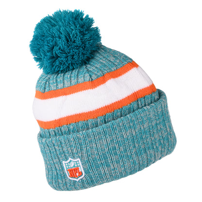 Gorro con pompón NFL Sideline Sport Knit Miami Dolphins de New Era - Verde Azulado-Naranja