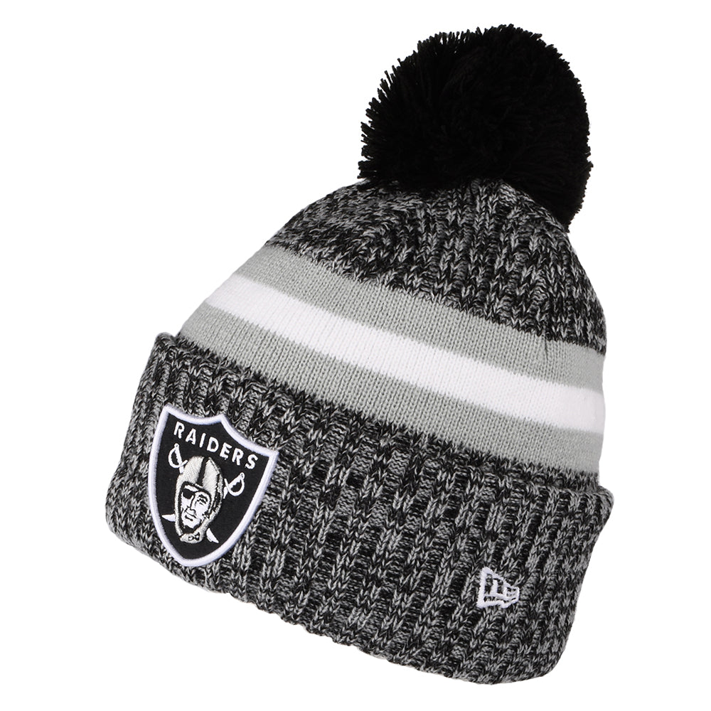Gorro con pompón NFL Sideline Sport Knit Las Vegas Raiders de New Era - Negro-Gris-Blanco