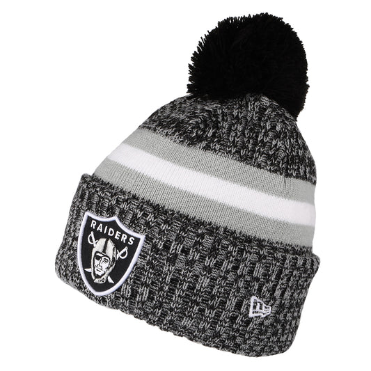 Gorro con pompón NFL Sideline Sport Knit Las Vegas Raiders de New Era - Negro-Gris-Blanco