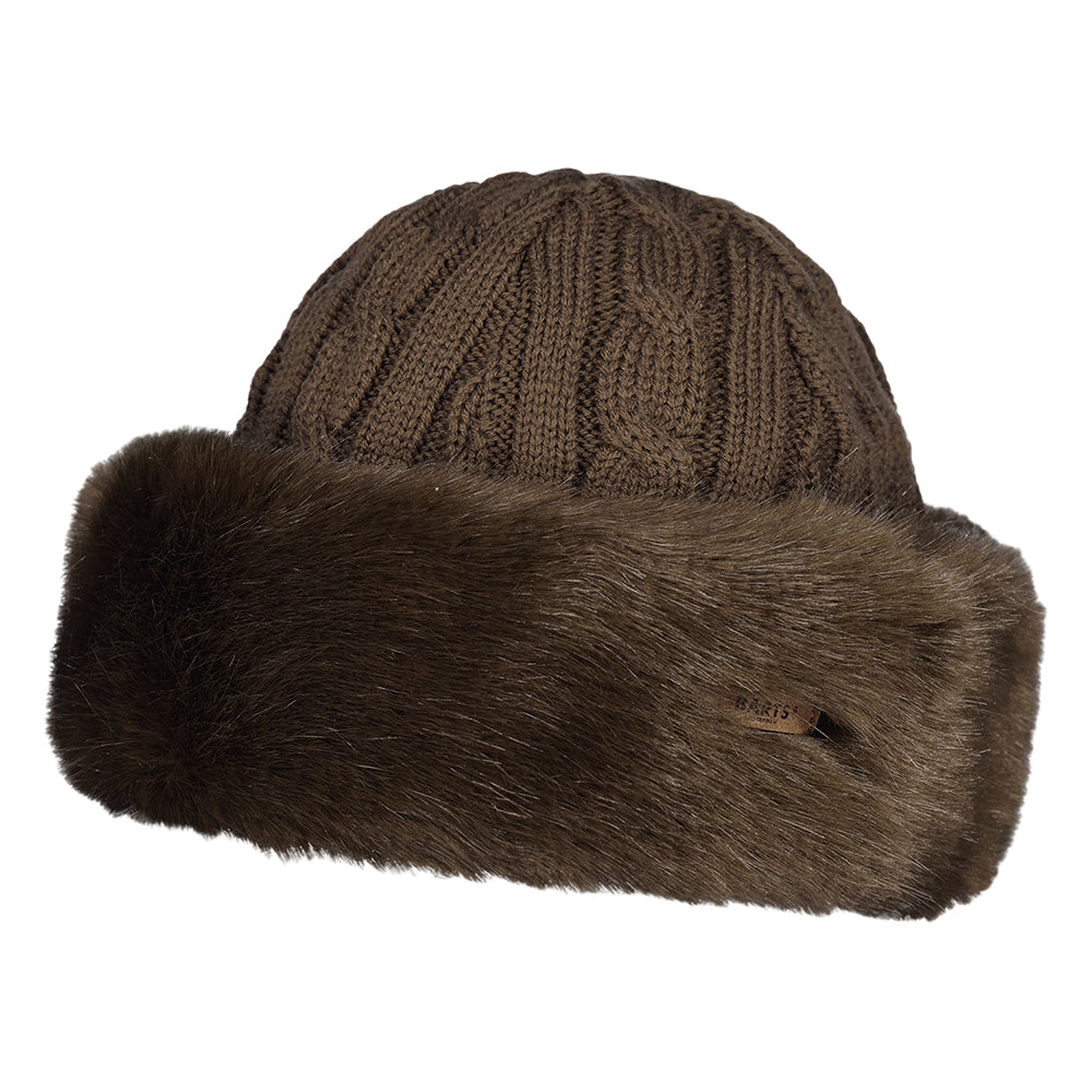 Gorro Beanie de piel sintética de punto cable de Barts - Marrón Oscuro
