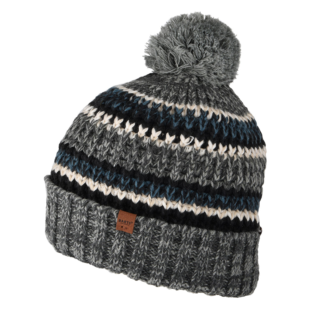 Gorro con pompón Goser reciclado con franjas de Barts - Gris Jaspeado