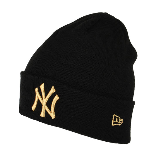 Gorro Beanie con vuelta MLB Metallic New York Yankees de New Era - Negro-Dorado
