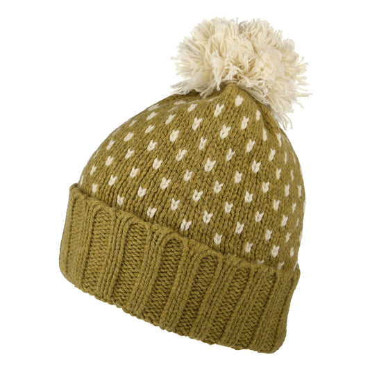 Gorro con pompón Snowbelle de lana reciclada de Patagonia - Verde Oliva Claro-Blanco Roto
