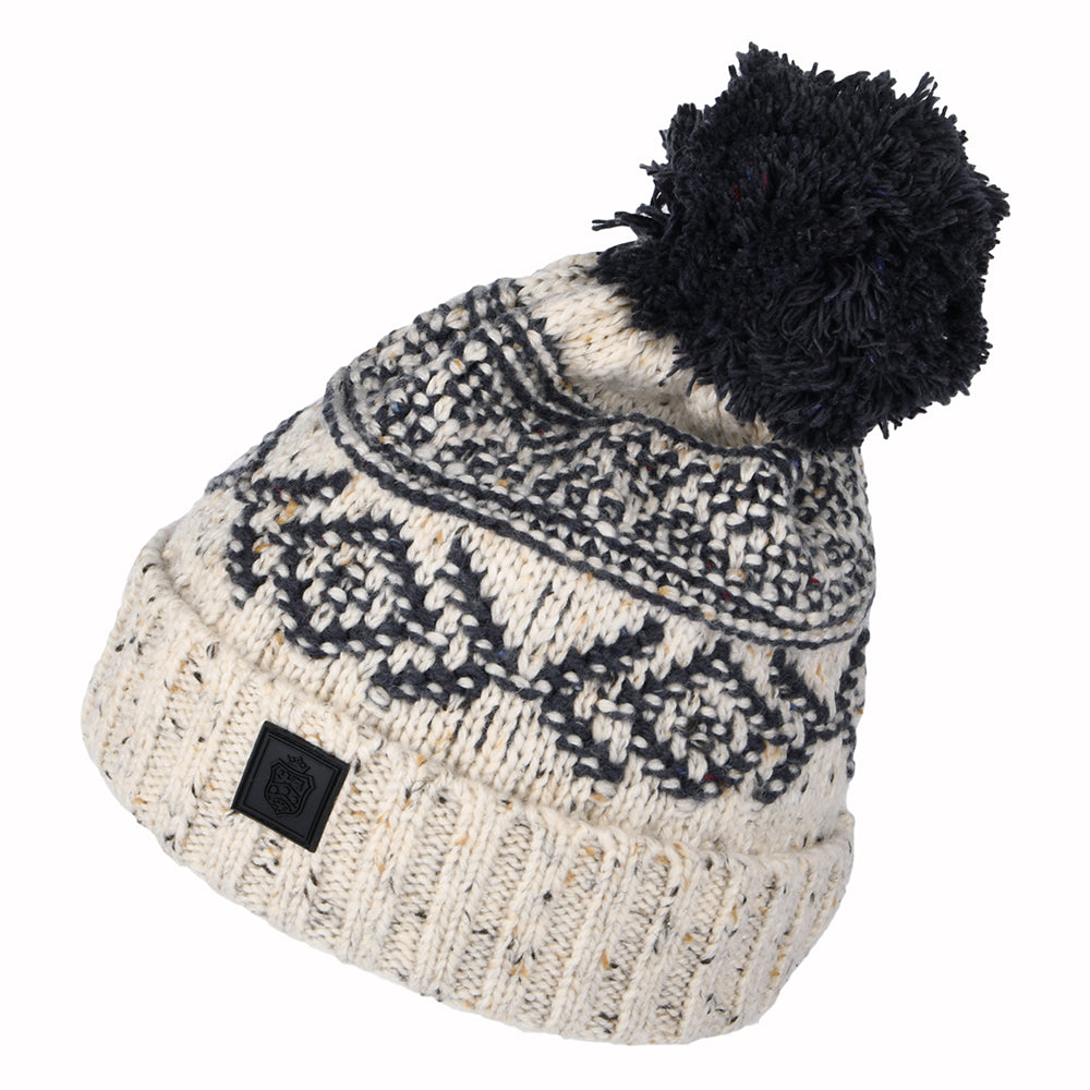 Gorro con pompón Fair Isle de Failsworth - Avena-Azul Marino
