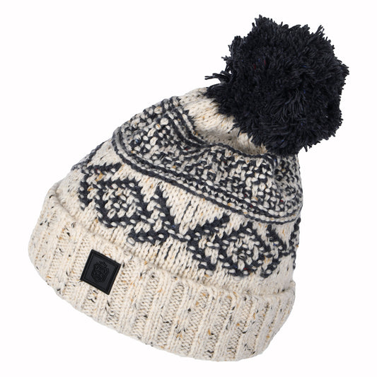 Gorro con pompón Fair Isle de Failsworth - Avena-Azul Marino