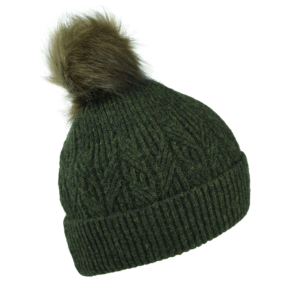 Gorro con pompón Alice de piel sintética de Failsworth - Verde Oliva
