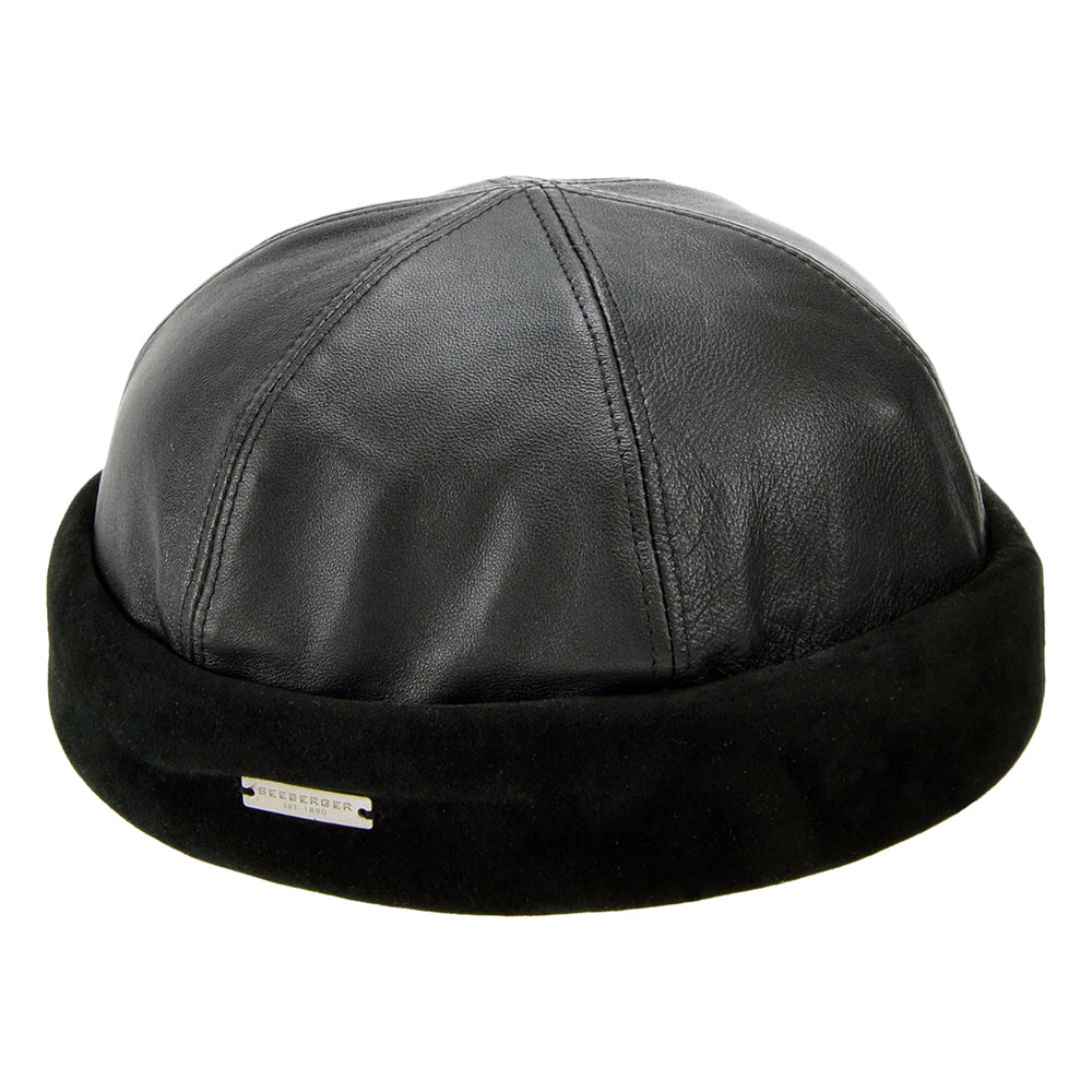 Gorro Beanie Docker de piel de Seeberger - Negro