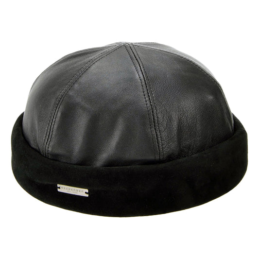 Gorro Beanie Docker de piel de Seeberger - Negro