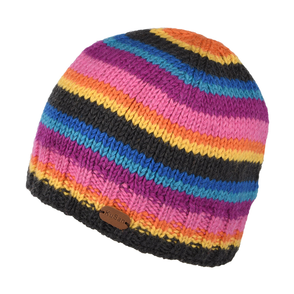 Gorro Beanie Brooklyn con franjas de Kusan - Gris-Rosa