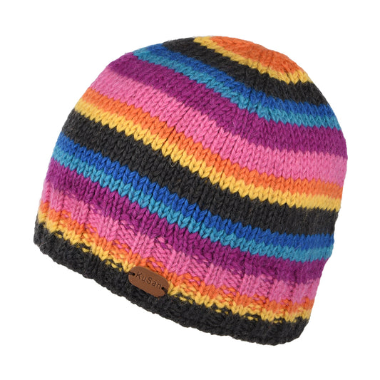 Gorro Beanie Brooklyn con franjas de Kusan - Gris-Rosa