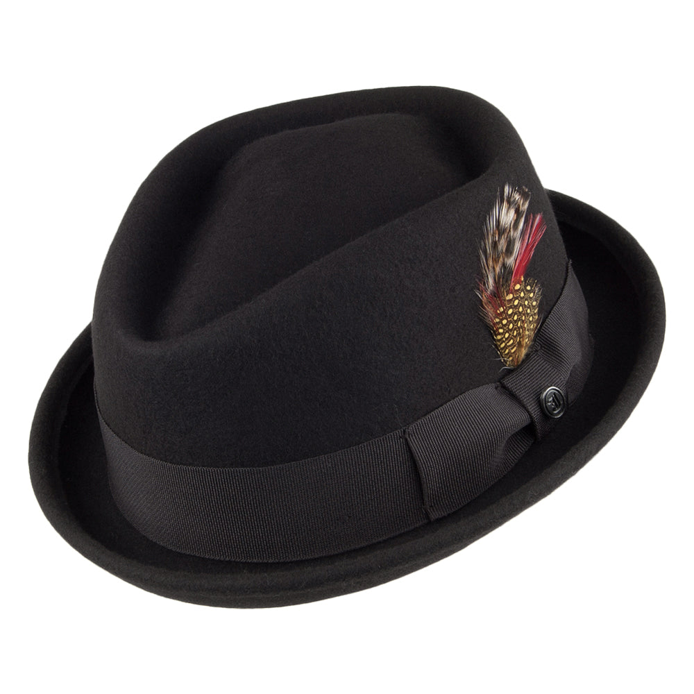 Sombrero Pork Pie flexible Copa Diamante de Jaxon & James Negro al por mayor