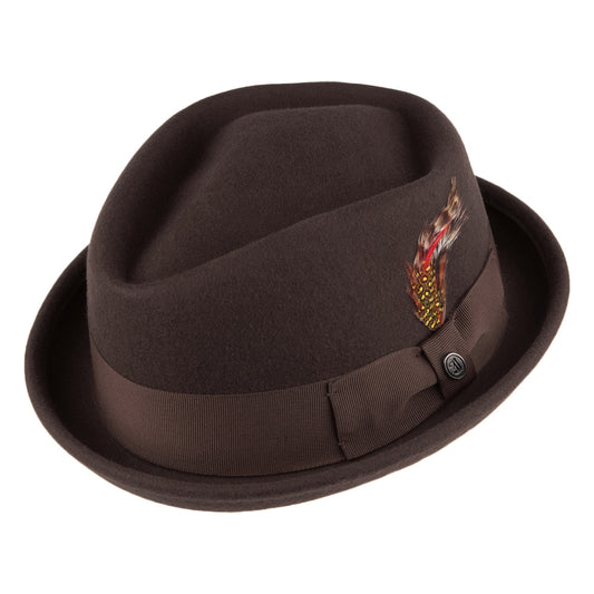 Sombrero Pork Pie flexible Copa Diamante de Jaxon & James Marrón al por mayor