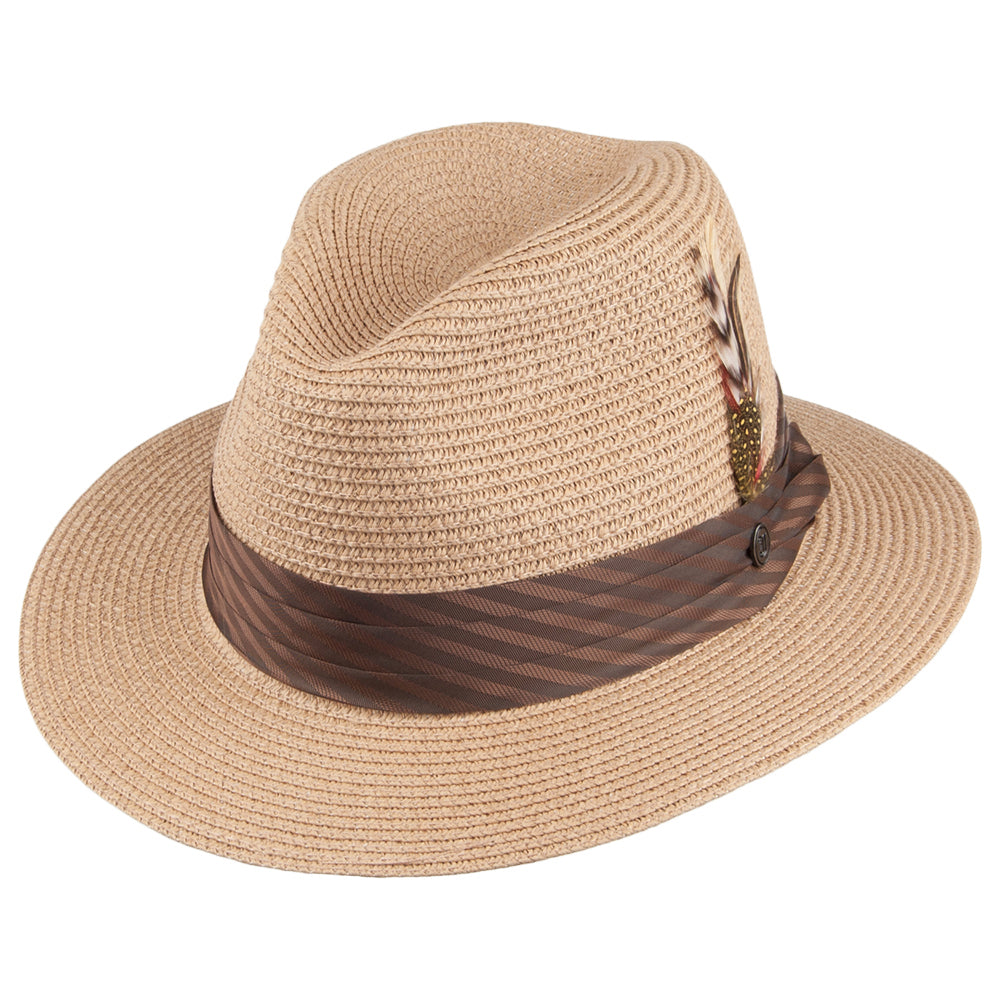 Sombrero Fedora de paja trenzada Toyo de Jaxon & James Cappucino al por mayor