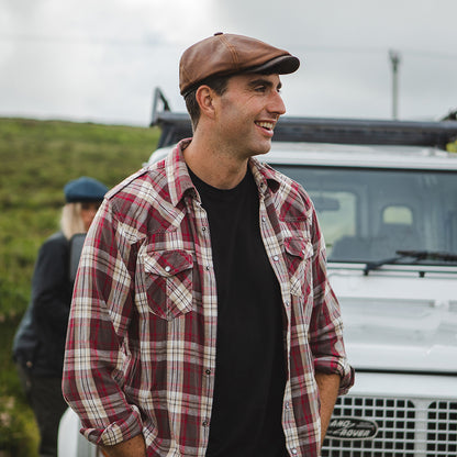 Gorra plana Fulton de piel de Jaxon & James Marrón al por mayor