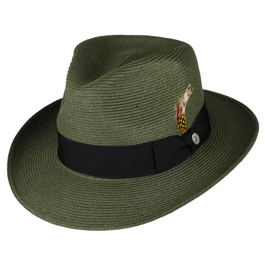Sombrero Fedora Copa-C de verano de paja de Jaxon & James Verde Oliva al por mayor