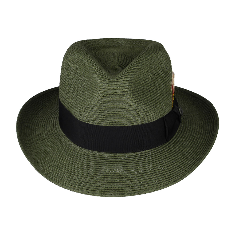 Sombrero Fedora Copa-C de verano de paja de Jaxon & James Verde Oliva al por mayor
